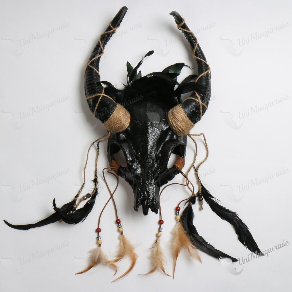 Black Devil Animal Horns Masquerade Mask Antelope Halloween Costume Party Mask